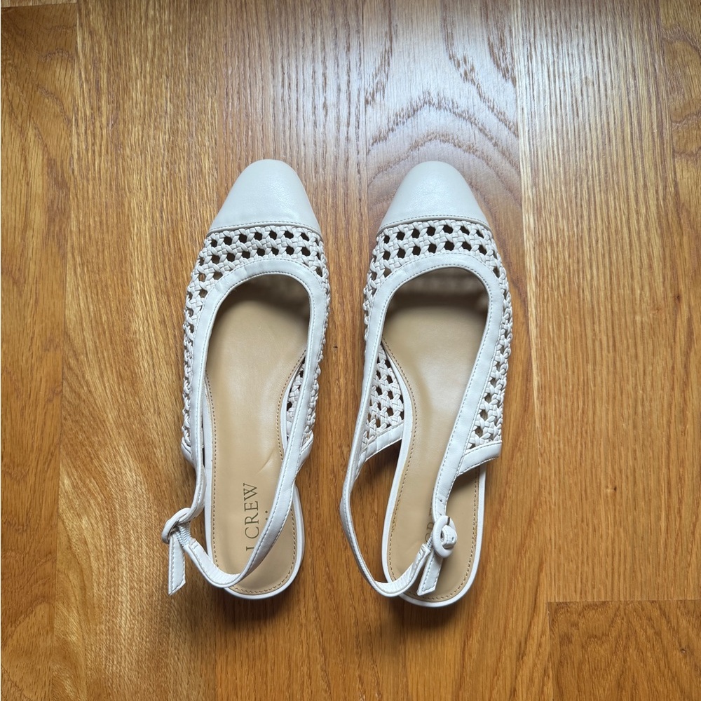 J. Crew Cream Woven Slingback Mules